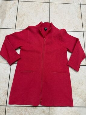 Eileen Fisher Wool Jacket Lagenlook Red Full Zip Coat Boxy Big Pockets Size M
